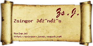 Zsingor Jónás névjegykártya